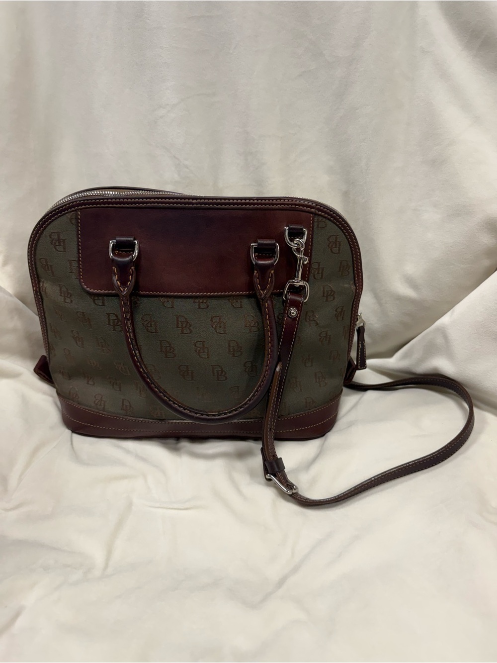 Dooney & Bourke Olive Canvas and Brown Leather Satchel